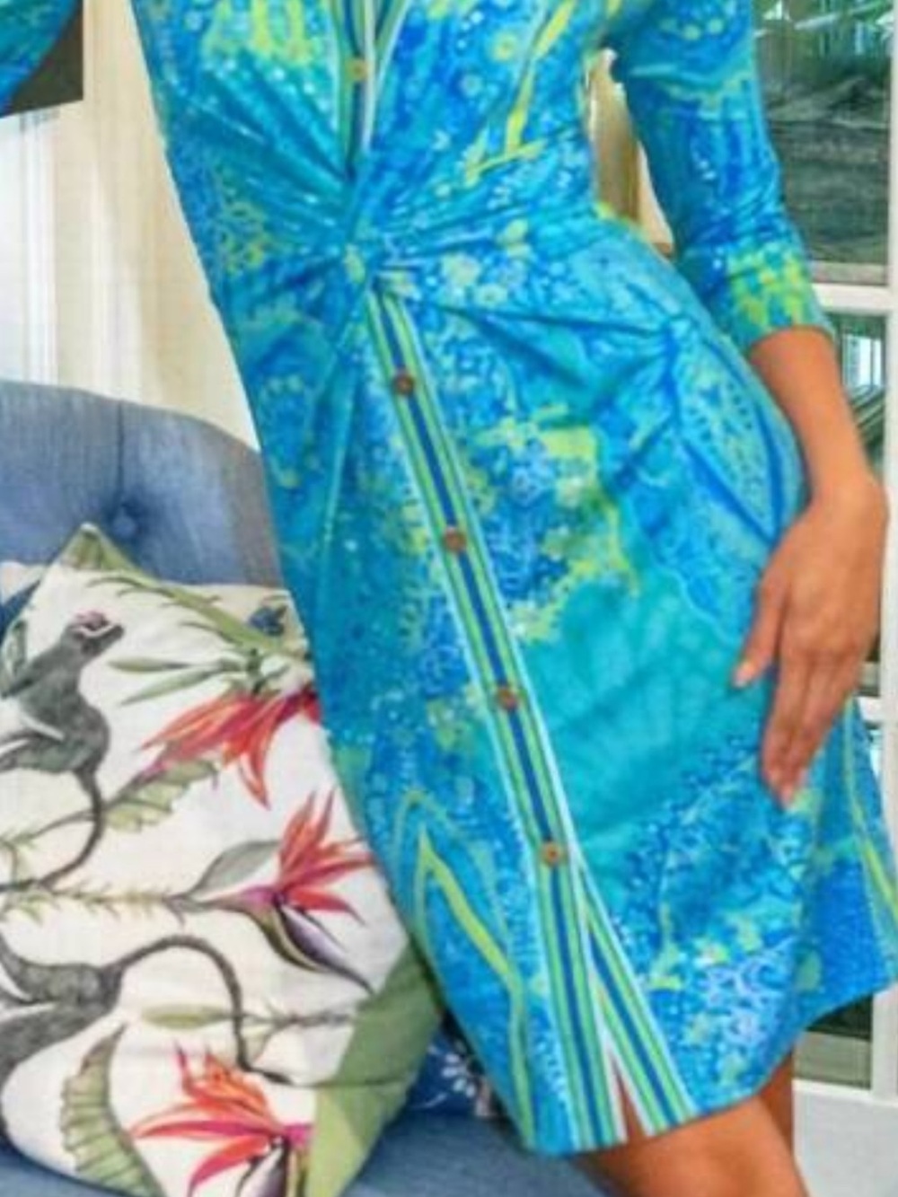 GRETCHEN SCOTT twist & shout grand bazaar dress in aqua, perwinkle & lime L